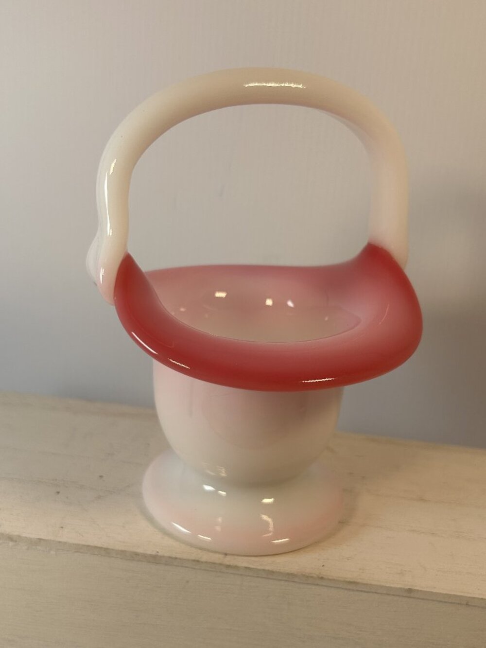 Vintage Art Glass Basket cased white/pink trinket dish jewelry holder decorative